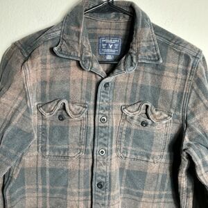 American Eagle Flannel Shirt Mens Medium Brown Grey Plaid VTG Y2K Thick Rugged